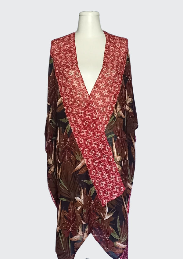 Palm Leaves Print Kimono (SE-2932_Black)